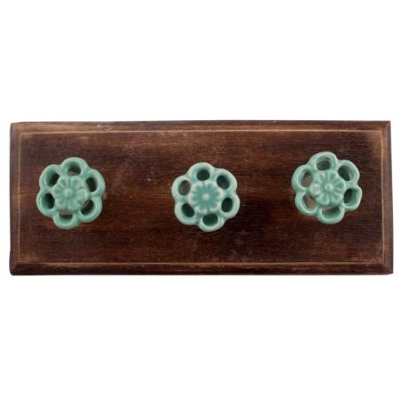 Sea Green Tiny Flower Ceramic Wooden Hooks Online